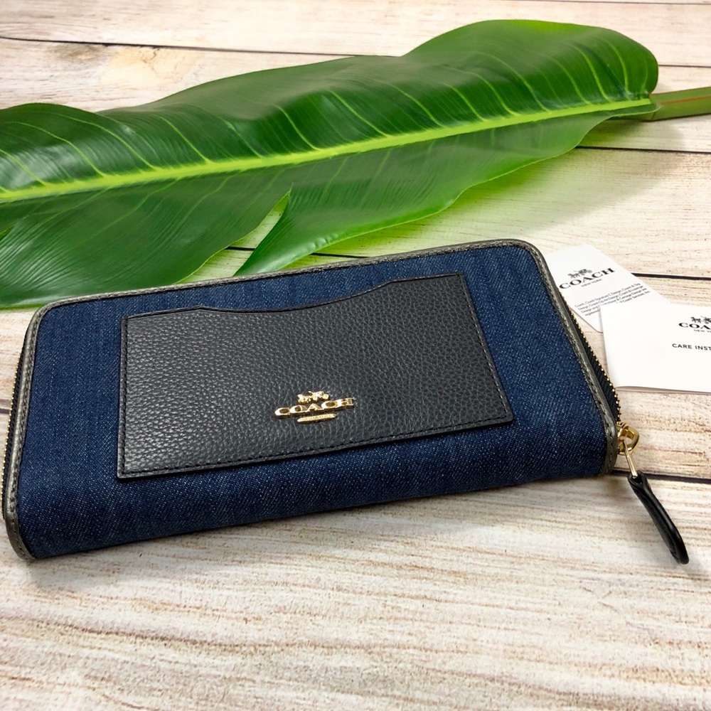 COACH ACCORDION ZIP WALLET  DENIM MULTI/LIGHT GOLD - Picture 7 of 7